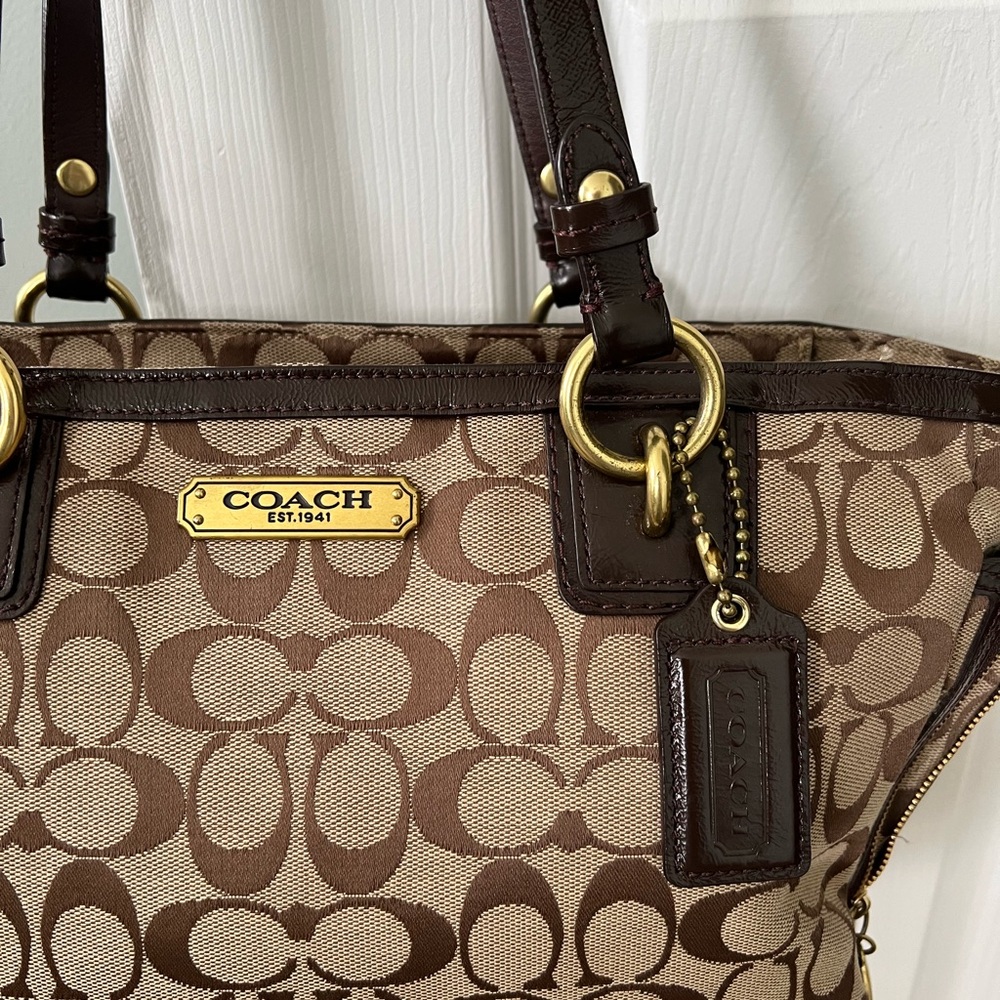 Coach Brown Signature Canvas Tote - Picture 2 of 12